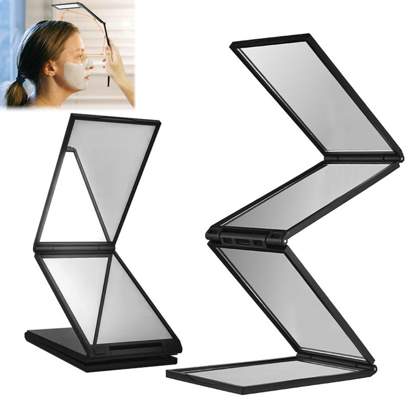 Multi-Angle Folding Self Haircutting Mirror Head Back View Available Foldable Makeup Mirror 4-Way Braiding Barber 360 Degrees Portable Handheld Mirror - Image 4