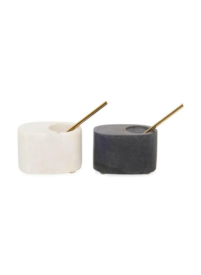 Cruiser’s Cache Cruiser’s Caché Set of 2 Marble Salt and Spice Cellars with Gold Serving Spoons. 5" x 2", one Each White and Black. - Image 2