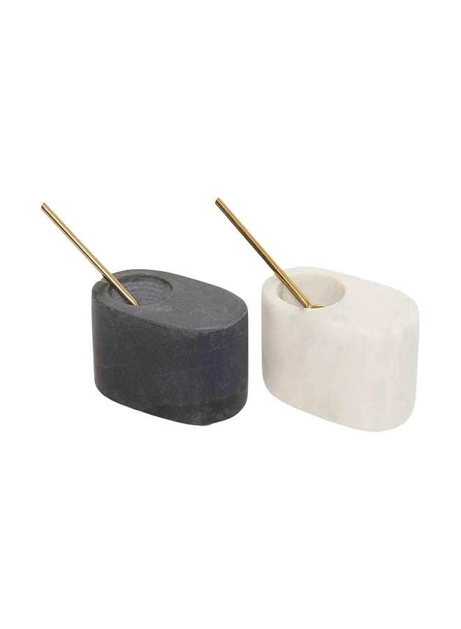 Cruiser’s Cache Cruiser’s Caché Set of 2 Marble Salt and Spice Cellars with Gold Serving Spoons. 5" x 2", one Each White and Black. - Image 1
