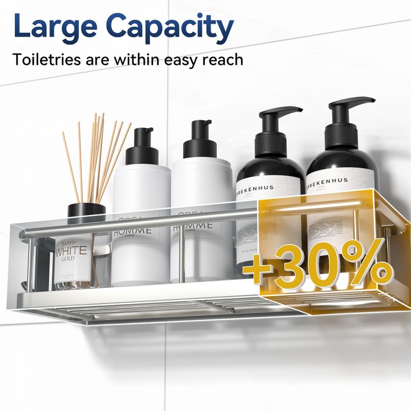 YASONIC Shower Caddy Adhesive  No Drill Bathroom Shower Organizers  with Removable Hooks  Rust Proof Shower Shelves  Wall-Mounted Shower Holder  2 Pack Silver - Image 3