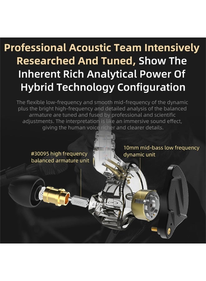 كي زد سماعات رأس يينيو من كيه زد اس ان برو اكس مع محرك مزدوج ديناميكي هايبرد متوازن لسماعات الرأس 1DD 1BA ستيريو بصوت عريض عميق مريحة لون اسود بدون الميكروفون سلكي - Image 4