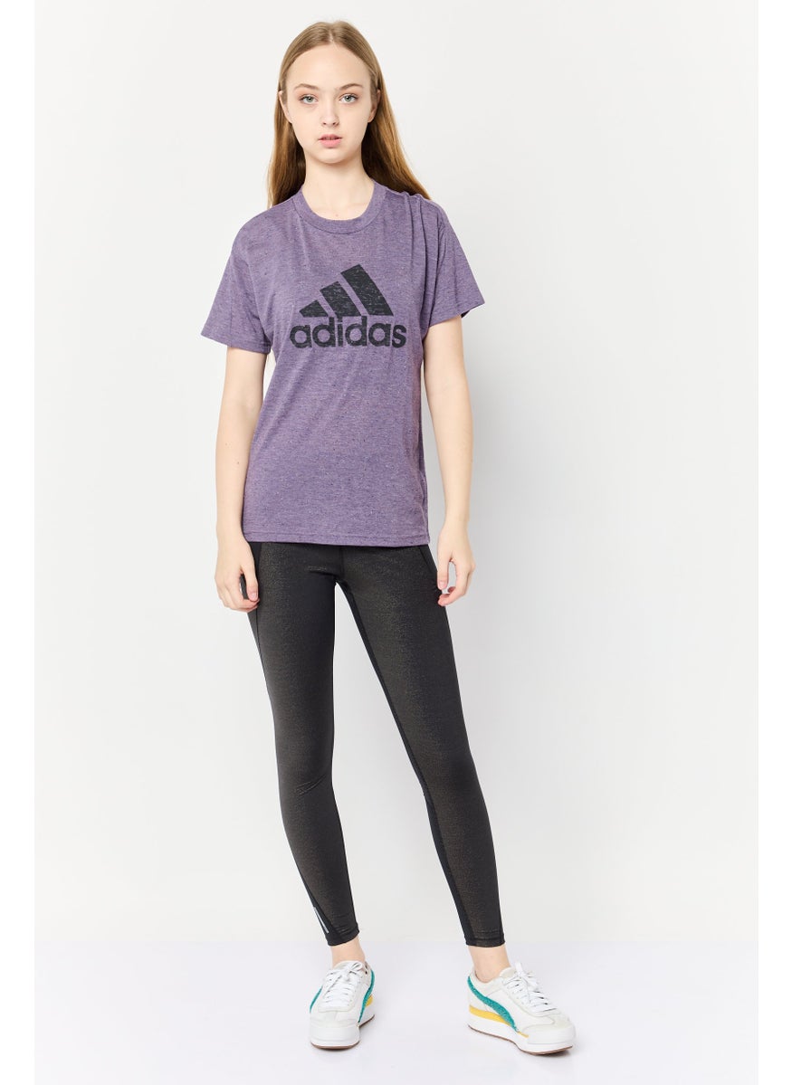 Adidas Women Sportswear Fit Short Sleeves Training T-shirt, Purple  - Image 2