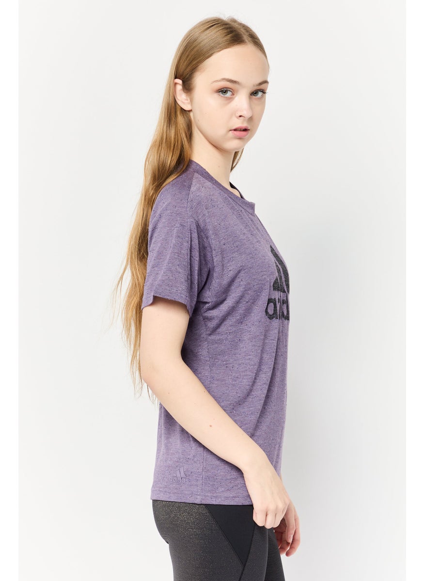 Adidas Women Sportswear Fit Short Sleeves Training T-shirt, Purple  - Image 3