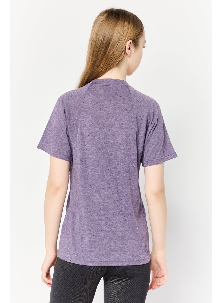 Adidas Women Sportswear Fit Short Sleeves Training T-shirt, Purple  - Image 4