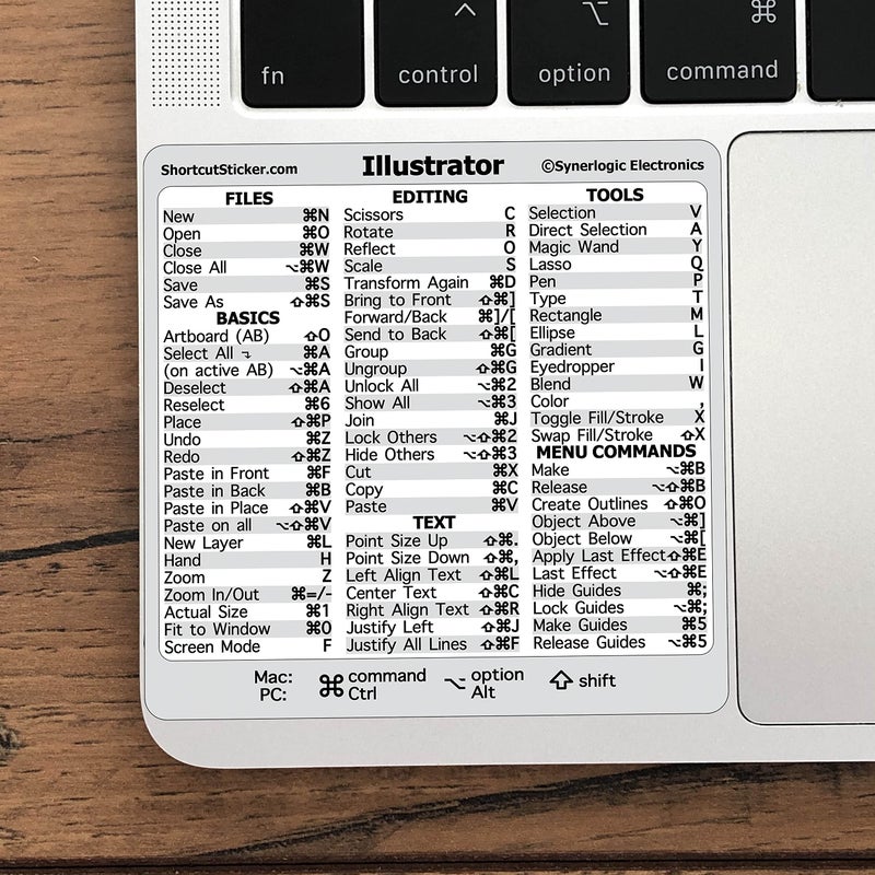 Synerlogic Synerlogic Electronics Adobe Illustrator Quick Reference Keyboard Guide Shortcut Sticker, Laminated Vinyl, Compatible with Any MacBook or PC, Size 3.25inchx3.25inch