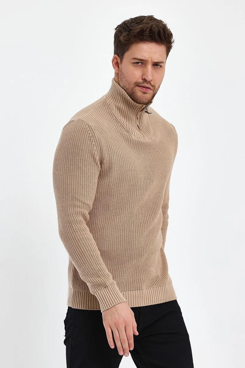 الكسندر جاردي Zippered Turtleneck Beige Sweater