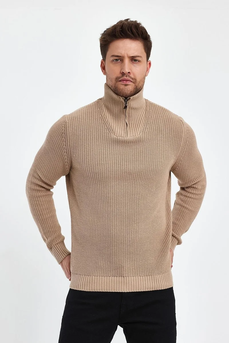 الكسندر جاردي Zippered Turtleneck Beige Sweater