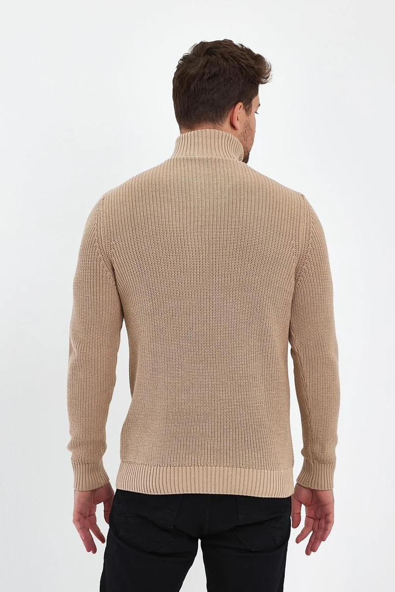 الكسندر جاردي Zippered Turtleneck Beige Sweater
