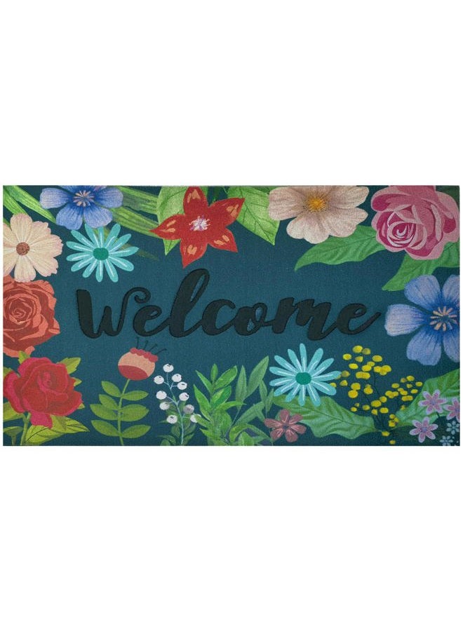 CHICHIC Welcome Door Mat 17x 30 Inch Front Door Mat Outdoors for Home Entrance Outdoors Mat for Outside Entry Way Doormat Entry Rugs, Heavy Duty Non Slip Rubber Back Low Profile, Colorful Flower - Image 1