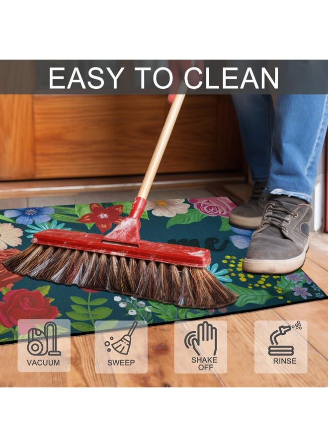 CHICHIC Welcome Door Mat 17x 30 Inch Front Door Mat Outdoors for Home Entrance Outdoors Mat for Outside Entry Way Doormat Entry Rugs, Heavy Duty Non Slip Rubber Back Low Profile, Colorful Flower - Image 5