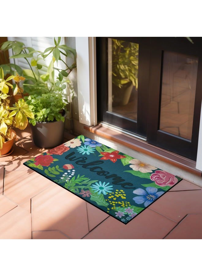 CHICHIC Welcome Door Mat 17x 30 Inch Front Door Mat Outdoors for Home Entrance Outdoors Mat for Outside Entry Way Doormat Entry Rugs, Heavy Duty Non Slip Rubber Back Low Profile, Colorful Flower - Image 2