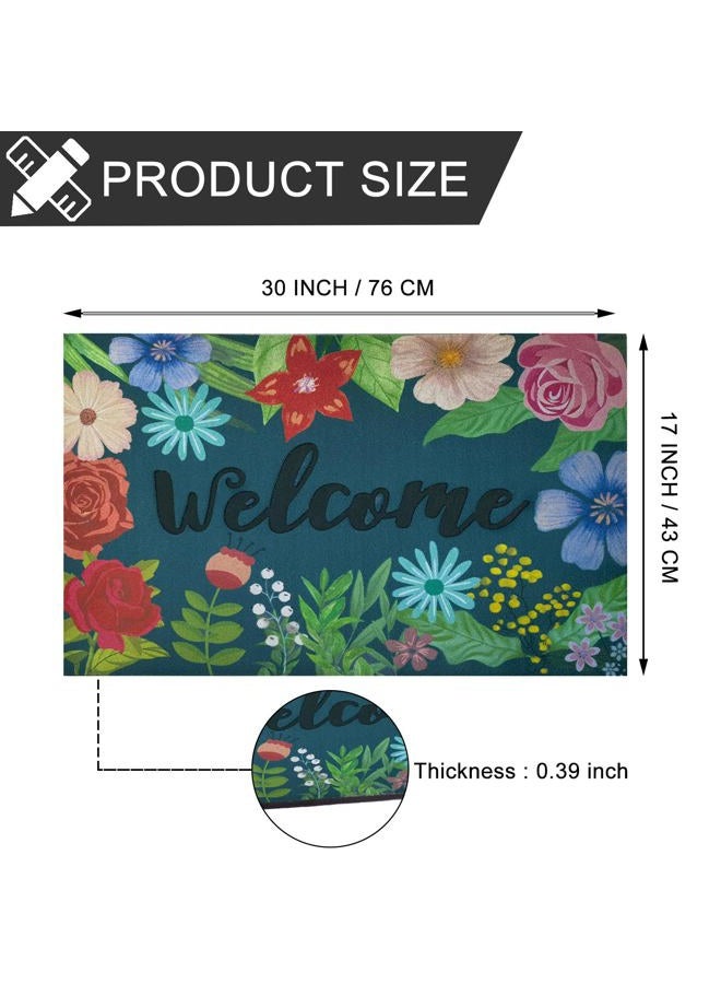 CHICHIC Welcome Door Mat 17x 30 Inch Front Door Mat Outdoors for Home Entrance Outdoors Mat for Outside Entry Way Doormat Entry Rugs, Heavy Duty Non Slip Rubber Back Low Profile, Colorful Flower - Image 3