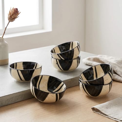 BLACKCARROT Ceramic Bowl Set of 6 | Microwave & Dishwasher Safe | Pattern : Black Splash | Ideal for Snacks, Soup, Rice, Dal, Curries, Sabji - Image 3