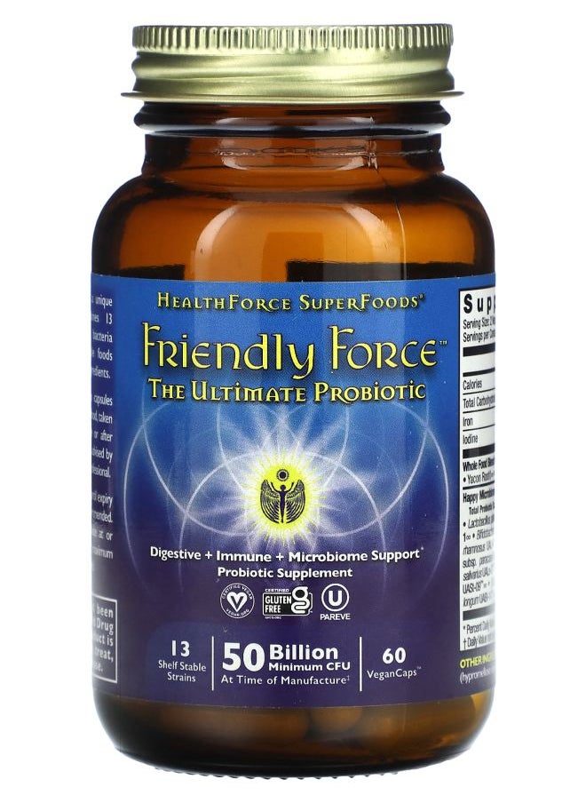 HEALTHFORCE SUPERFOODS Friendly Force™ The Ultimate Probiotic 50 Billion 60 Vegan Caps (25 Billion CFU per Capsule) 