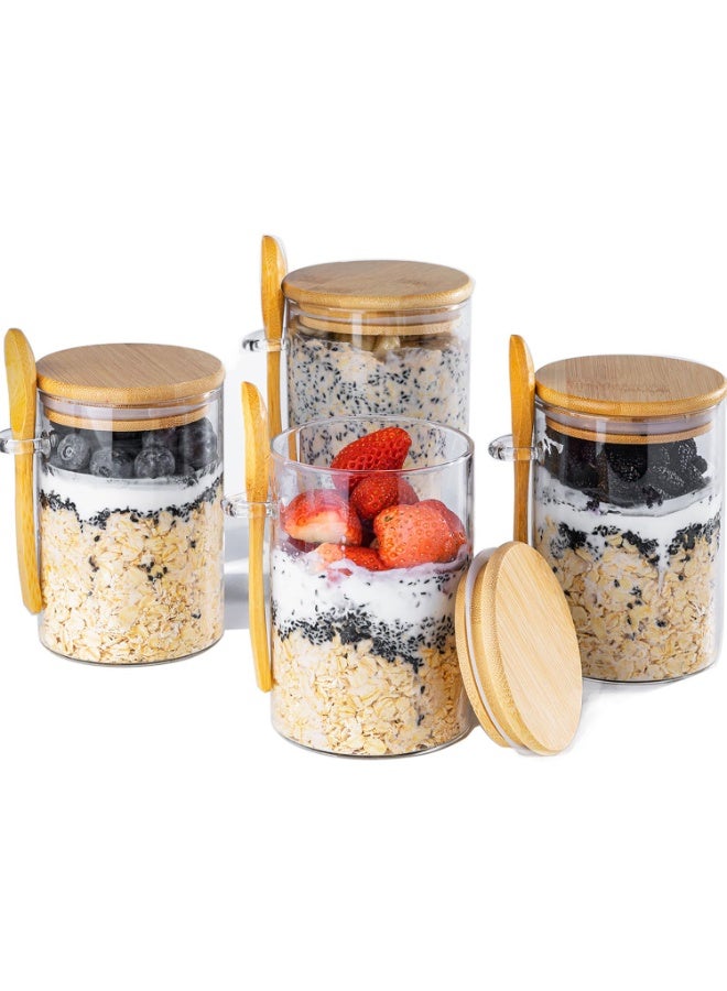 عام حاويات الشوفان الليلي بأغطية، 4 عبوات من برطمانات الشوفان الليلي سعة 16 أونصة، أكواب الشوفان، حاويات تحضير الوجبات، حاويات زجاجية تحضير الوجبات بأغطية، برطمانات حلوى البودنج الصينية. - Image 1