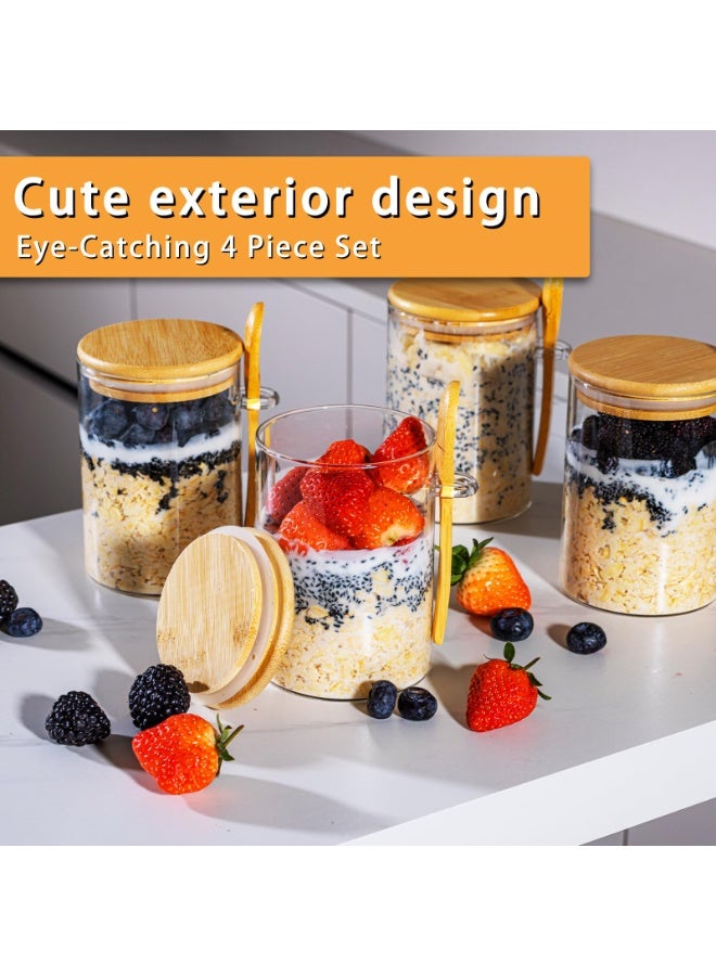 عام حاويات الشوفان الليلي بأغطية، 4 عبوات من برطمانات الشوفان الليلي سعة 16 أونصة، أكواب الشوفان، حاويات تحضير الوجبات، حاويات زجاجية تحضير الوجبات بأغطية، برطمانات حلوى البودنج الصينية. - Image 3