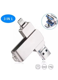 ماركة غير محددة محرك أقراص فلاش USB سعة 128 جيجابايت لهاتف Iphone 3.1 محرك أقراص فلاش معدني فائق السرعة 4 في 1 بتصميم دوار OTG Type A USB + Lightning + Micro USB لأجهزة Android وأجهزة الكمبيوتر الشخصية والسيارات وأجهزة الكمبيوتر المحمولة والأجهزة الأخرى  - Image 4