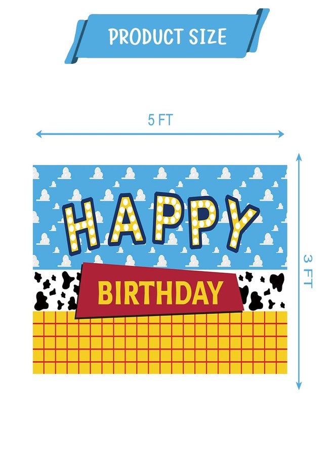 OULUN Cartoon Toy Inspired Story Birthday Backdrop Blue Sky White Clouds Boy Birthday Banner Kids Party Cake Table Decorations Background Photo Booth Prop（5X3FT） - Image 2