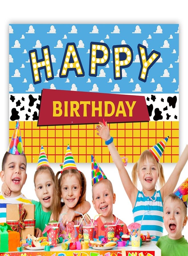 OULUN Cartoon Toy Inspired Story Birthday Backdrop Blue Sky White Clouds Boy Birthday Banner Kids Party Cake Table Decorations Background Photo Booth Prop（5X3FT） - Image 5