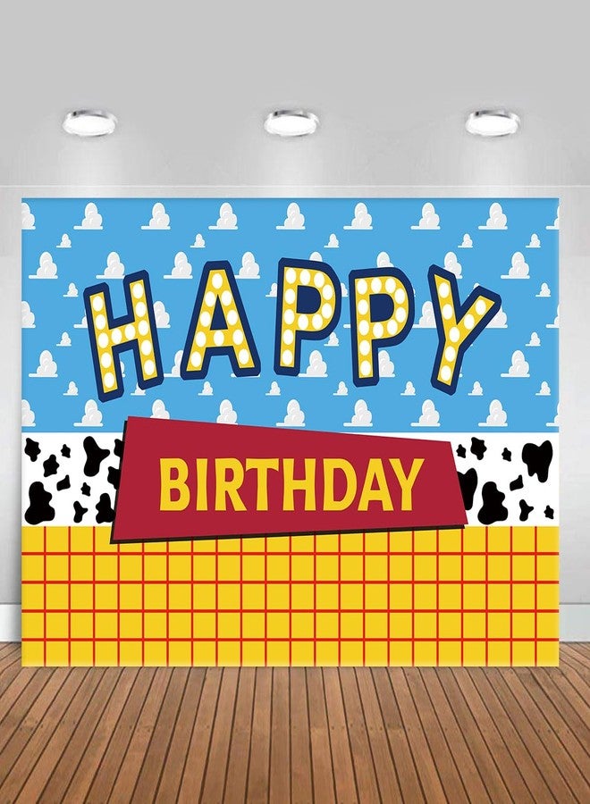 OULUN Cartoon Toy Inspired Story Birthday Backdrop Blue Sky White Clouds Boy Birthday Banner Kids Party Cake Table Decorations Background Photo Booth Prop（5X3FT） - Image 1