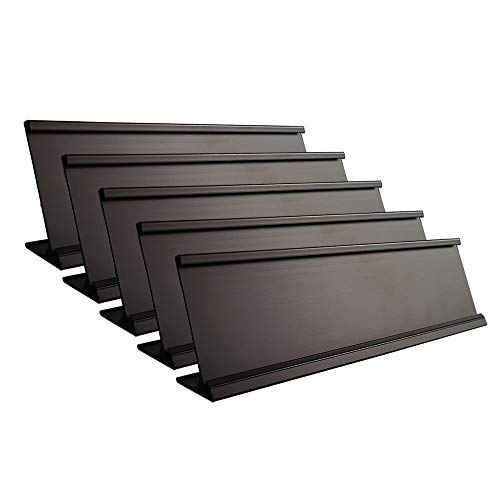 Icomecn 2" x 10" Aluminum Desk Name Plate Holder, Office Business Desk Sign Holder Desktop-5 Pack (Black) - Image 1