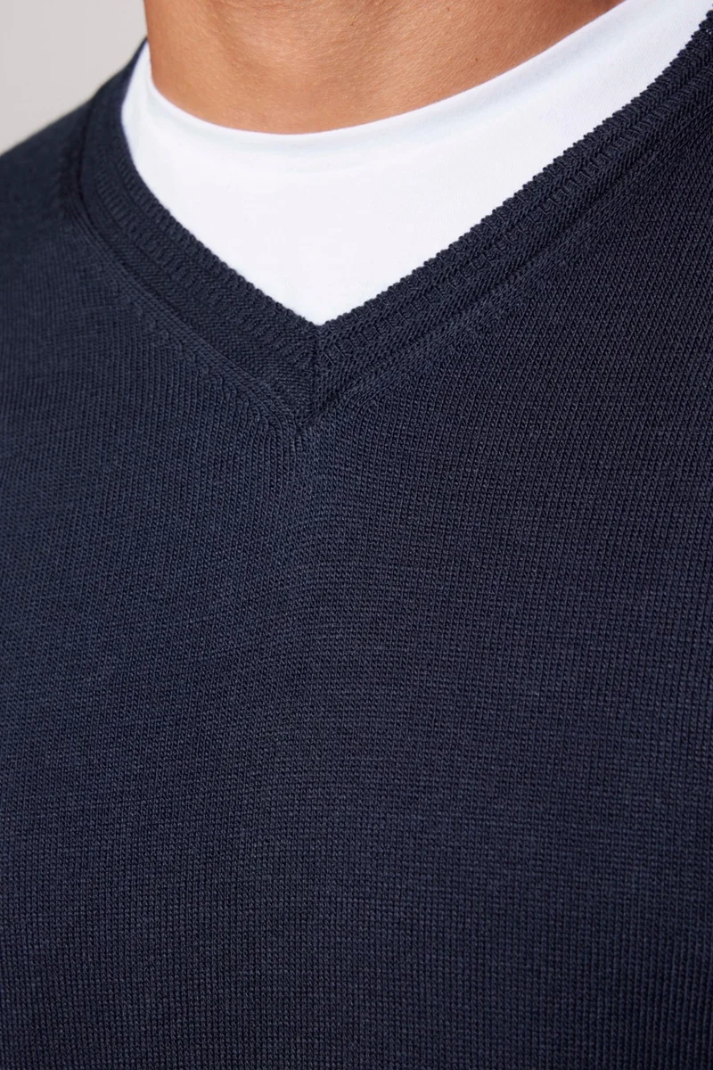 Tudors Men's Slim Fit Slim Cut Soft Textured Non-Pilling Navy Blue V Neck Knitwear Sweater