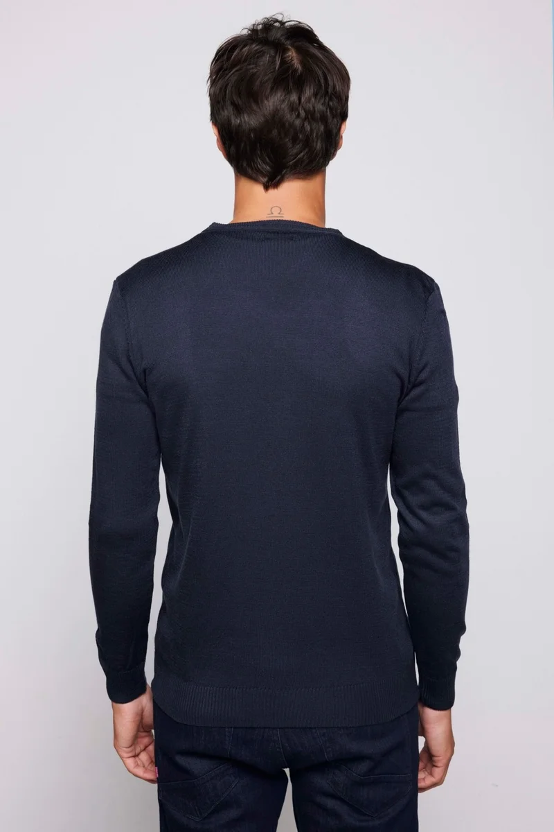 Tudors Men's Slim Fit Slim Cut Soft Textured Non-Pilling Navy Blue V Neck Knitwear Sweater