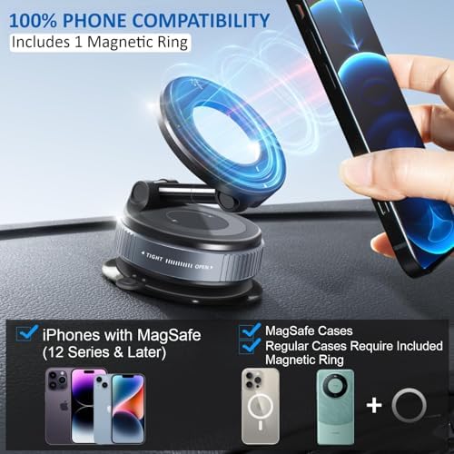 Humble® Vacuum Magnetic Car Phone Holder, 360° Adjustable Ultra-Strong Suction Cup Mount, MagSafe Compatible Phone Holder for Car, Gym, Mirror & Home, Works with All Smartphones – Black (MH07) - Image 4