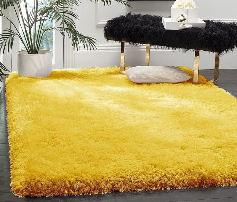 ENIGMATIC Shaggy Carpet for Living Room – Soft Fluffy Rug & Non Slip Runner Carpet – Cozy Shaggy Area Rug for Bedroom & Lounge (4x6 feet, Yellow) - Image 5