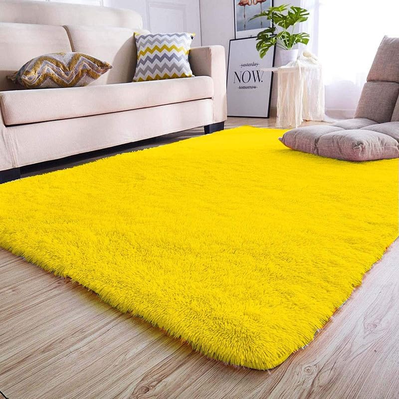 ENIGMATIC Shaggy Carpet for Living Room – Soft Fluffy Rug & Non Slip Runner Carpet – Cozy Shaggy Area Rug for Bedroom & Lounge (4x6 feet, Yellow) - Image 2