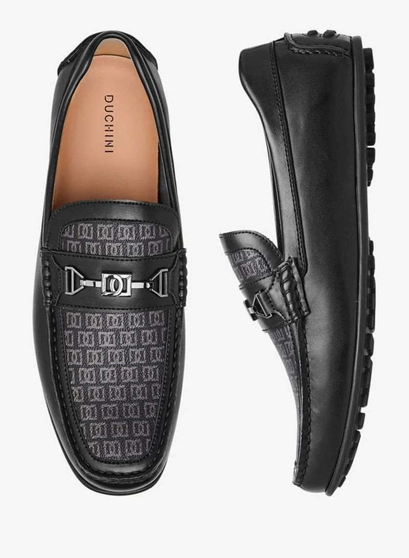 DUCHINI Men's Monogram Print Slip-On Loafers