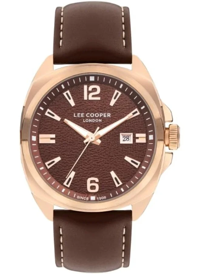 لي كوبر Lee Cooper Men's 2315-20p Movement Watch, Analog Display and Leather Strap - LC07858.444, Brown