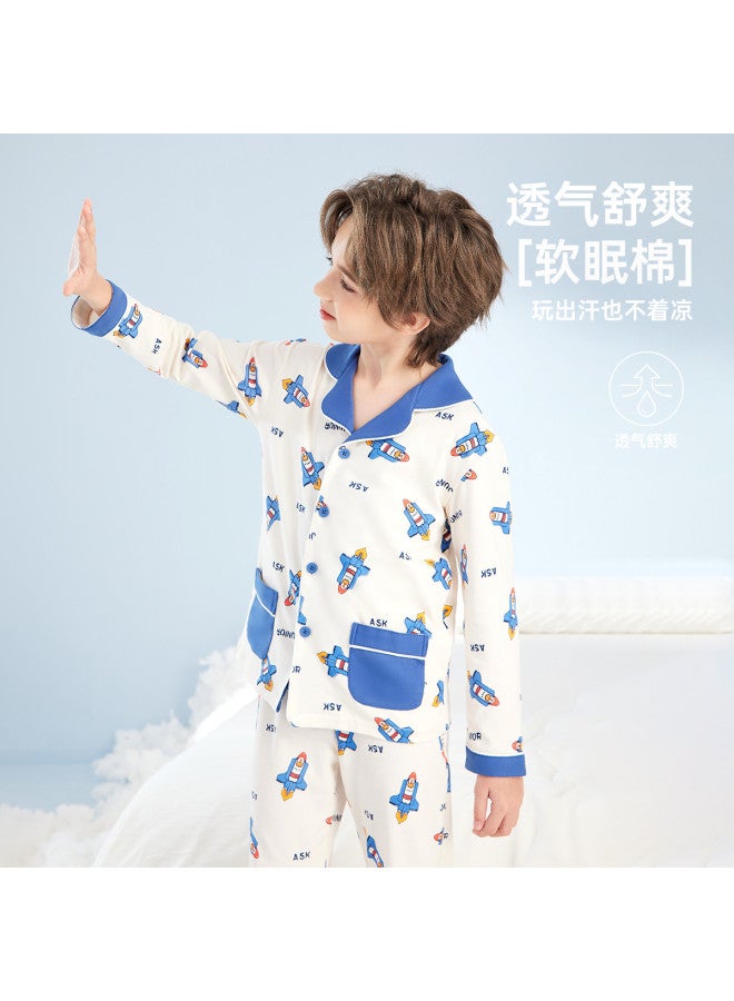 ASK JUNIOR Autumn Cartoon Rocket Children's Pajama Set Long Sleeve Comfortable Boys' Homewear - Image 5