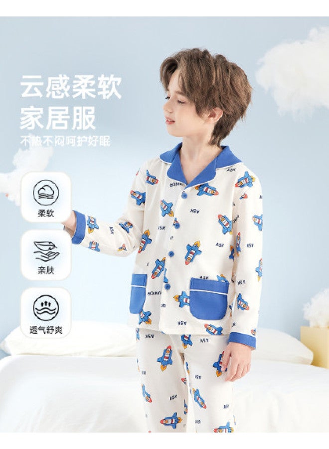 ASK JUNIOR Autumn Cartoon Rocket Children's Pajama Set Long Sleeve Comfortable Boys' Homewear - Image 1