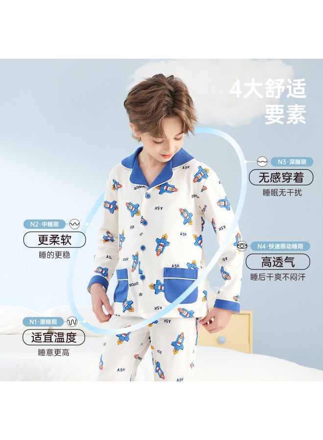 ASK JUNIOR Autumn Cartoon Rocket Children's Pajama Set Long Sleeve Comfortable Boys' Homewear - Image 3