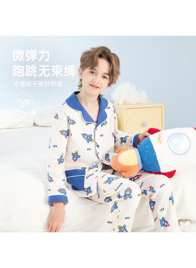 ASK JUNIOR Autumn Cartoon Rocket Children's Pajama Set Long Sleeve Comfortable Boys' Homewear - Image 4