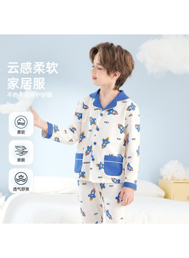 ASK JUNIOR Autumn Cartoon Rocket Children's Pajama Set Long Sleeve Comfortable Boys' Homewear - Image 2