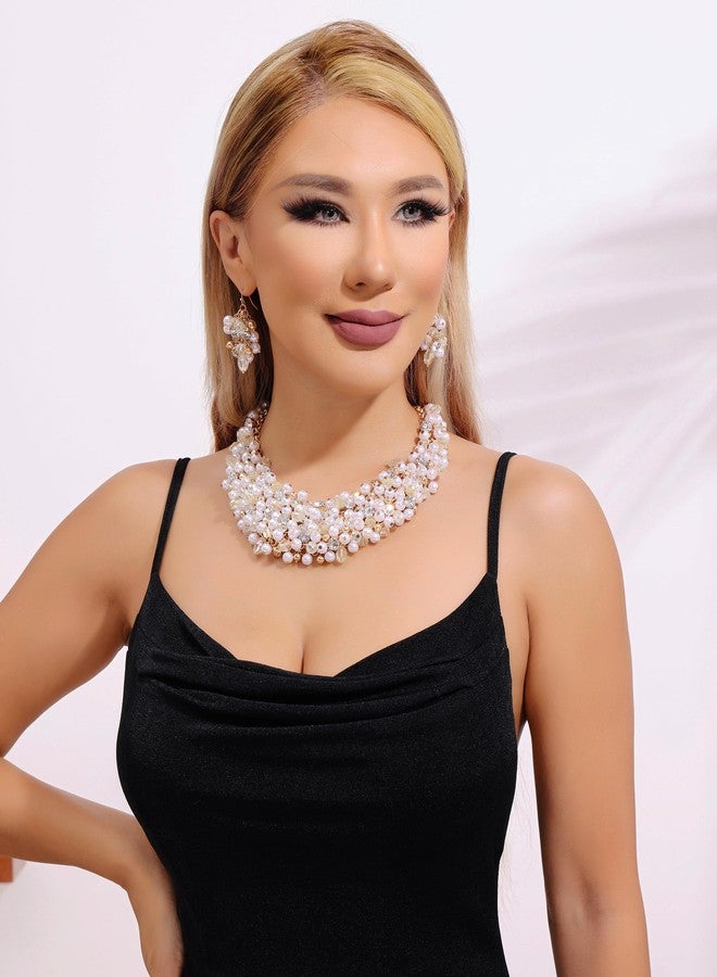 بوكار طقم قلادة وأقراط من بوكار فاشون كريستال بتصميم ضخم كهدية للنساء (NK-10260-beige) - Image 2