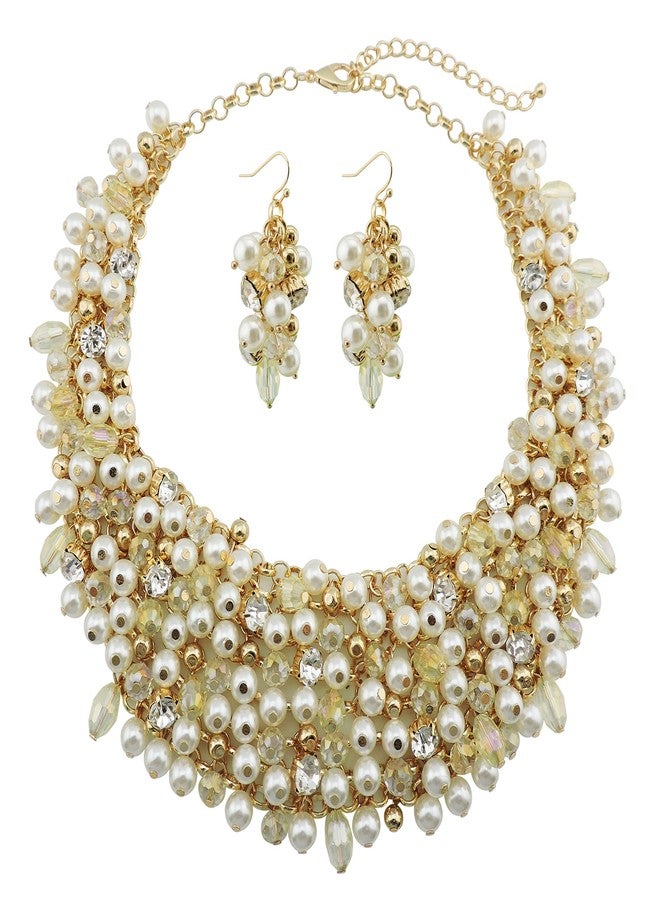 بوكار طقم قلادة وأقراط من بوكار فاشون كريستال بتصميم ضخم كهدية للنساء (NK-10260-beige) - Image 1