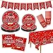 Labrostar Graduation Decorations 2026 Disposable Red Graduation Tableware Kit for 25 Guests Plates Napkins Cups Tablecloth Hanging Graduation Party Decorations 2026 - Image 3
