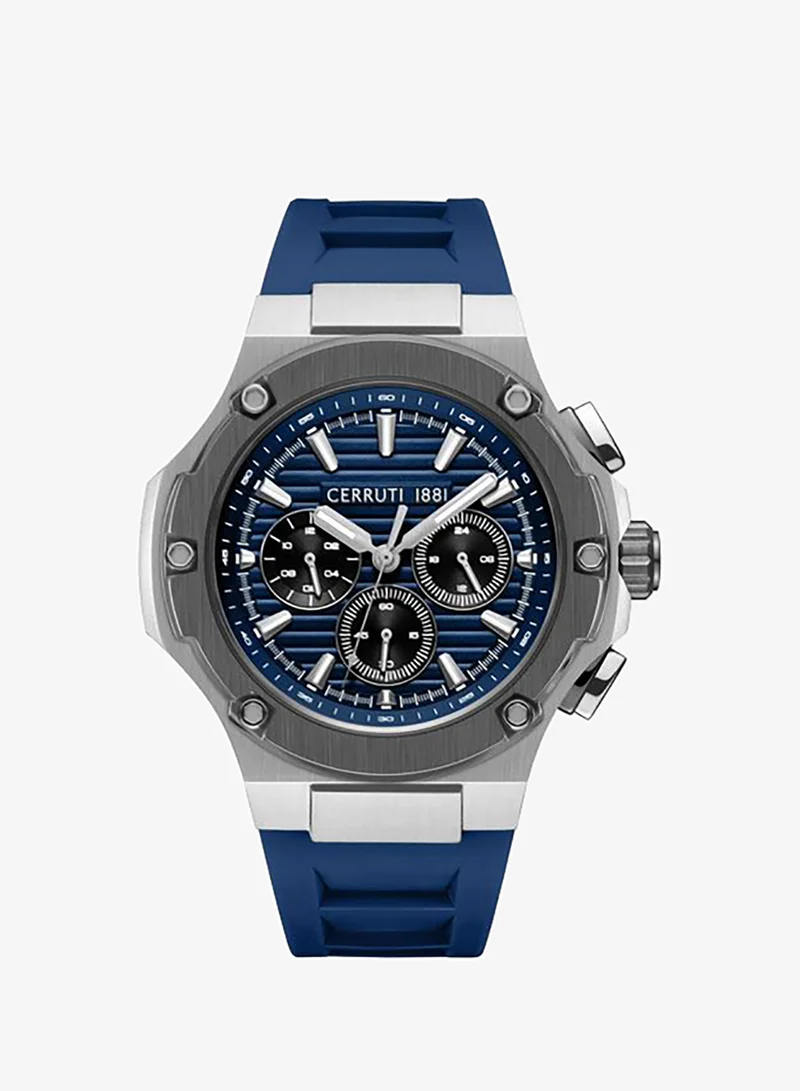 Lucardo 44mm Blue Dial Silicone Strap Multifunction Watch For Men