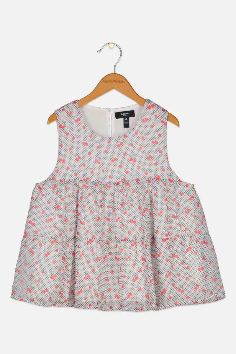 Aqua Kids Girl Sleeveless Allover Pattern Dress, White - Image 1