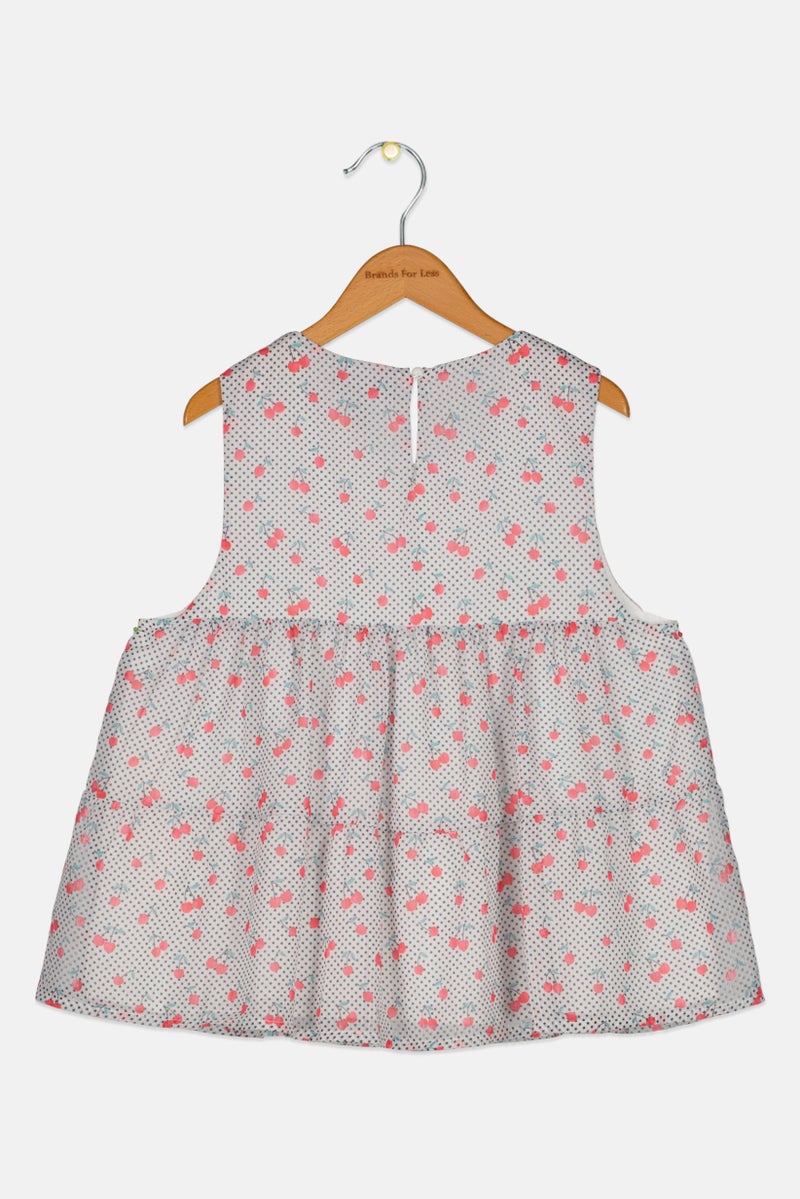 Aqua Kids Girl Sleeveless Allover Pattern Dress, White - Image 2