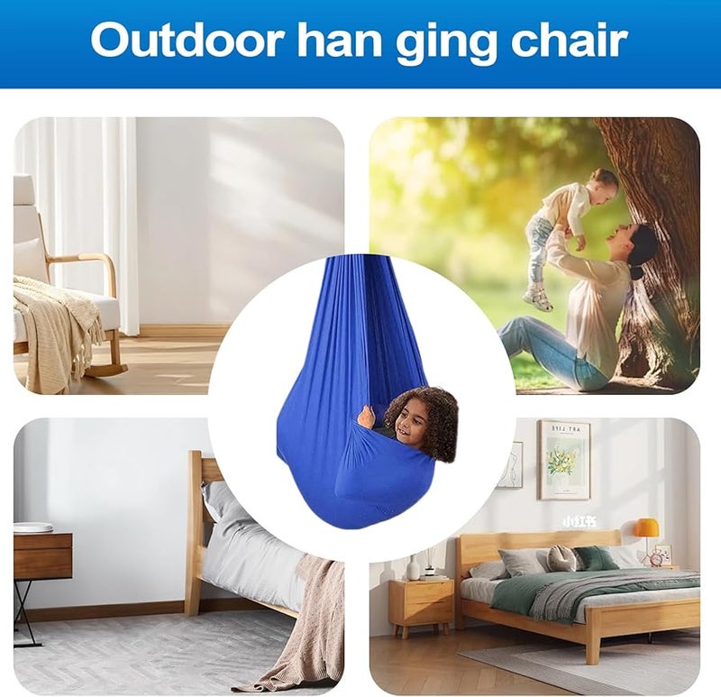 Blue Outdoor Sensory Swing Heavy Duty Rocking Hammock for Yoga Relaxation - Image 4