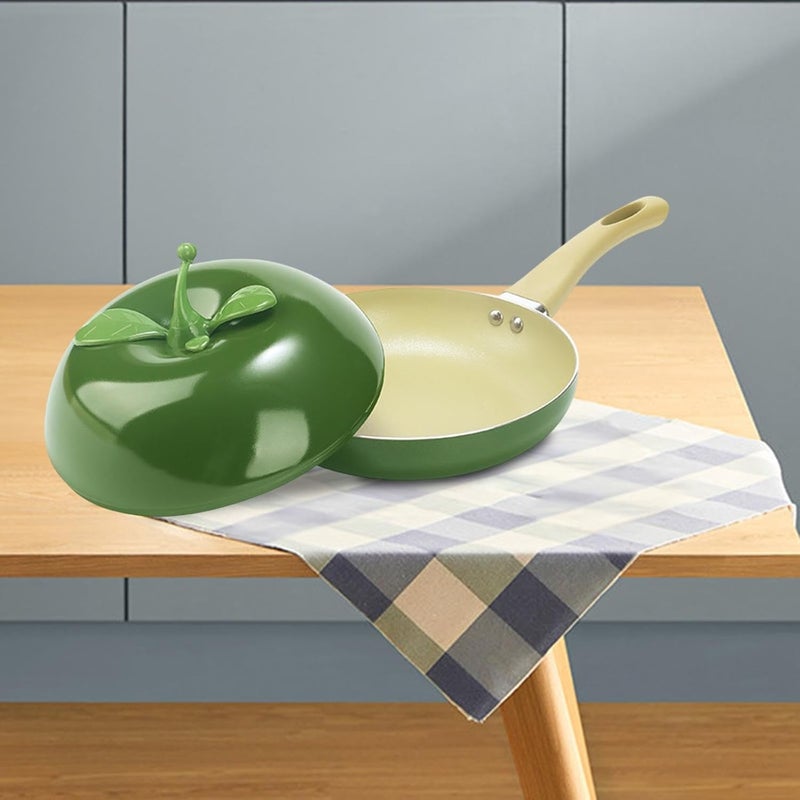 Nonstick Frying Pan Pancake Pan with Lid with Long Induction Compatibility Kitchen Aluminum Fry Pan Round Skillet, Avocado Shaped - Image 5