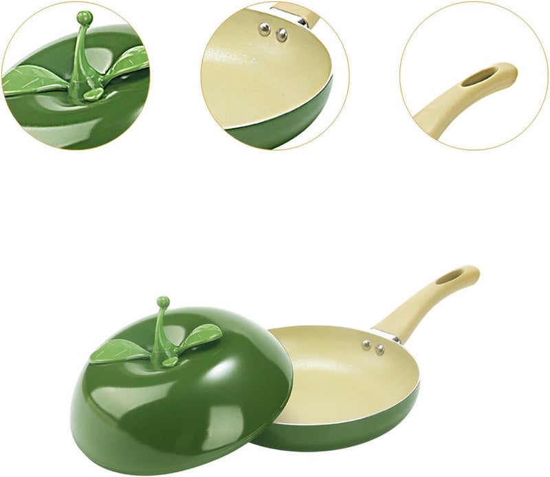 Nonstick Frying Pan Pancake Pan with Lid with Long Induction Compatibility Kitchen Aluminum Fry Pan Round Skillet, Avocado Shaped - Image 3