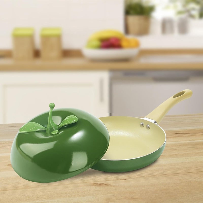 Nonstick Frying Pan Pancake Pan with Lid with Long Induction Compatibility Kitchen Aluminum Fry Pan Round Skillet, Avocado Shaped - Image 2