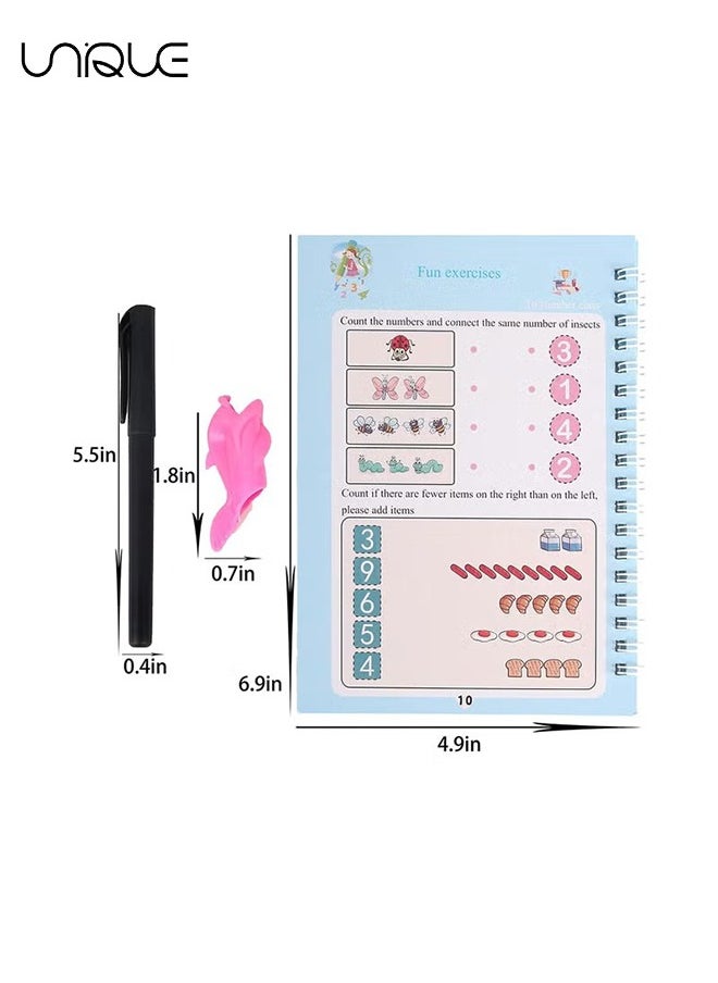 Unique New Magic Practice Print Copybook for kids, 4Packs Sank Reusable Magic Ink Handwriting Workbooks Set: Alphabet, Drawing, Math, Numbers, Pen, Refills &Holders  - Image 3