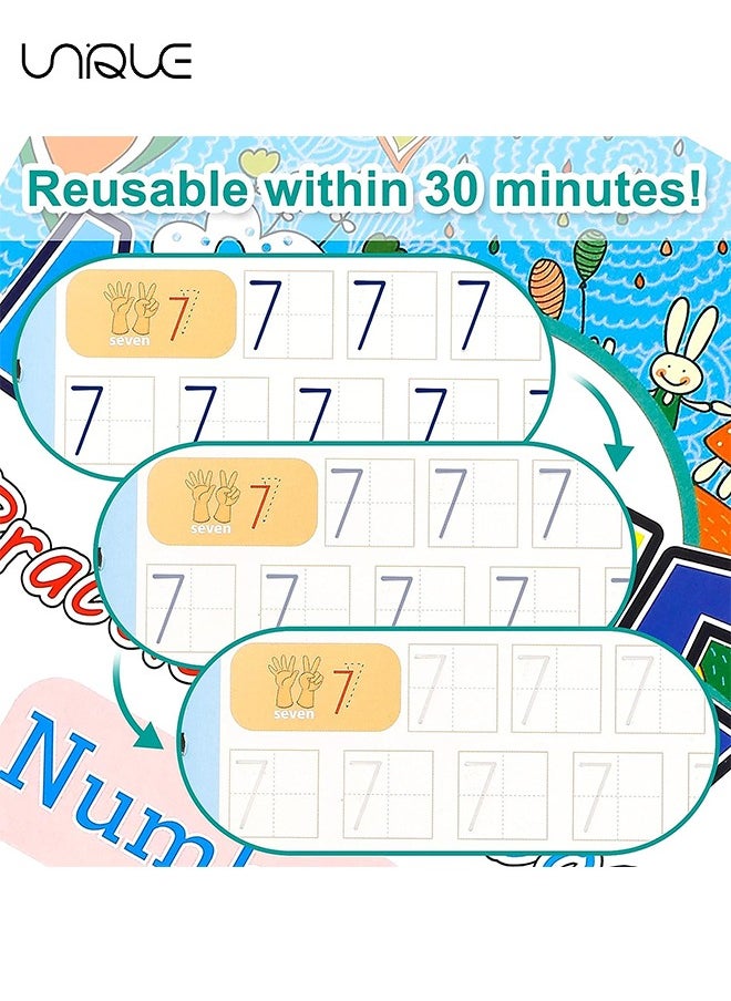 Unique New Magic Practice Print Copybook for kids, 4Packs Sank Reusable Magic Ink Handwriting Workbooks Set: Alphabet, Drawing, Math, Numbers, Pen, Refills &Holders  - Image 4
