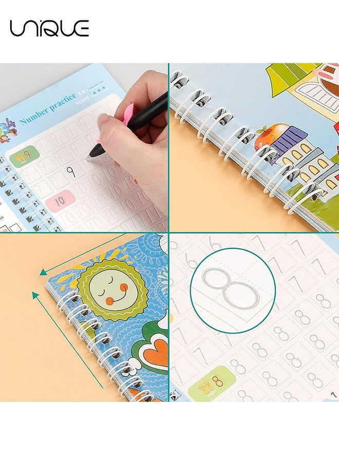 Unique New Magic Practice Print Copybook for kids, 4Packs Sank Reusable Magic Ink Handwriting Workbooks Set: Alphabet, Drawing, Math, Numbers, Pen, Refills &Holders  - Image 5